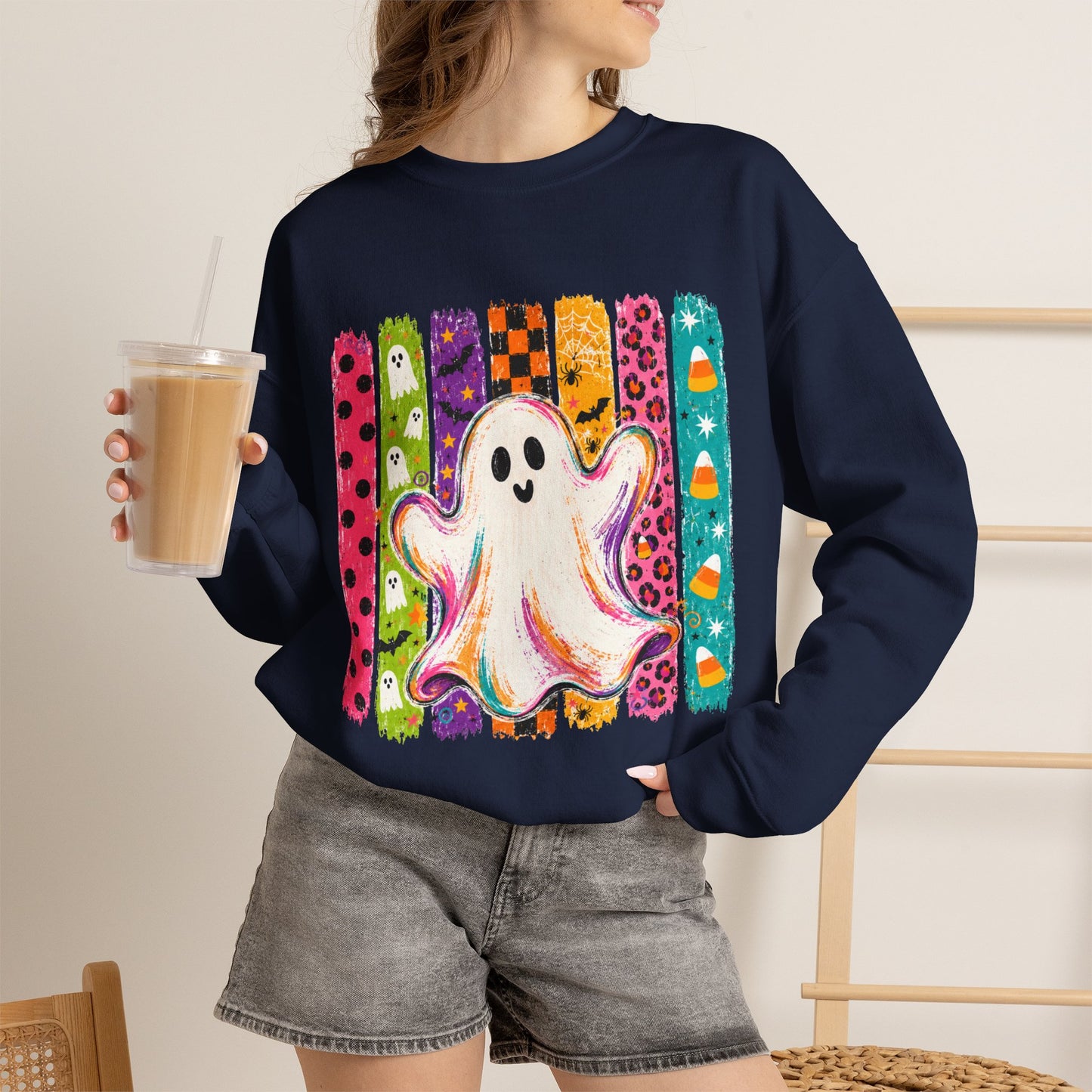 Rainbow Ghost Halloween Sweatshirt | Cute Ghost Graphic Crewneck