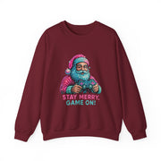Santa with Game Controller Crewneck, Stay Merry Game On Holiday Sweatshirt
