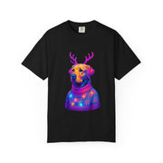 Labrador Retriever with Reindeer Antlers T-Shirt | Neon Holiday Sweater Dog