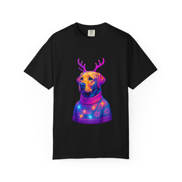 Labrador Retriever with Reindeer Antlers T-Shirt | Neon Holiday Sweater Dog