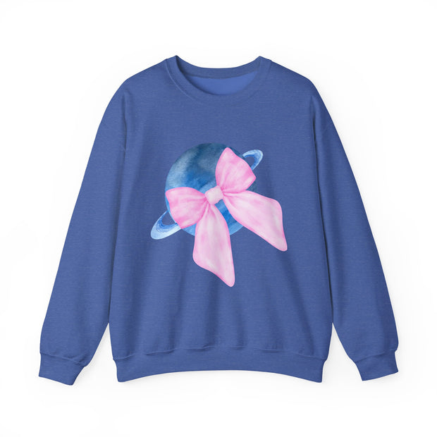 Blue Saturn Wrapped In A Pink Bow Unisex Crewneck Sweatshirt