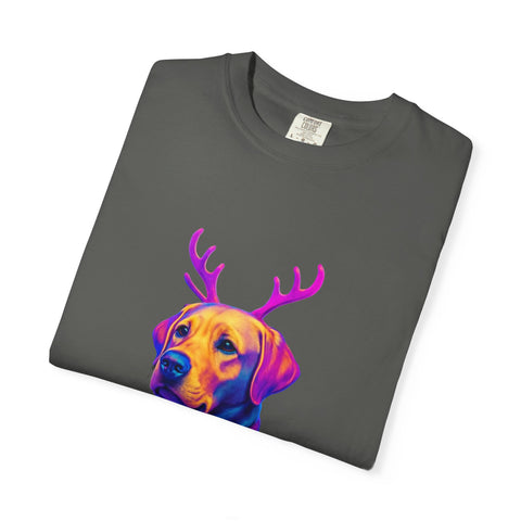 Labrador Retriever with Reindeer Antlers T-Shirt | Neon Holiday Sweater Dog