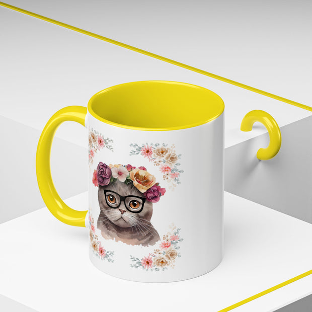 Geeky Goddess Dark Gray Cat Accent Coffee Mug