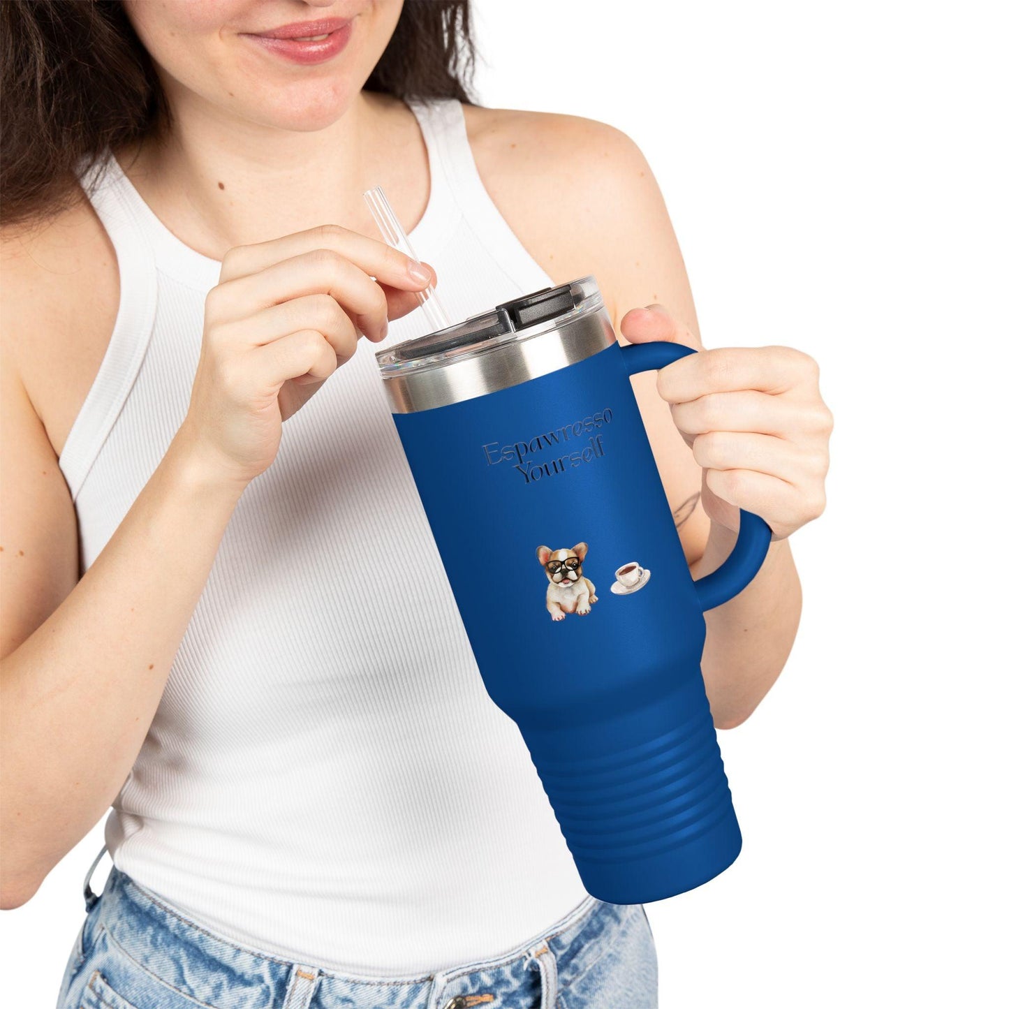 'Espawresso Yourself' French Bulldog Insulated Travel Mug, 40oz