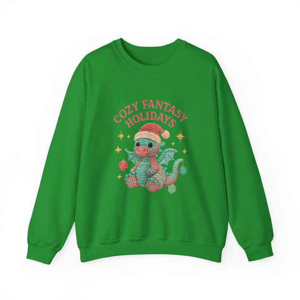 Cozy Fantasy Holidays Sweatshirt, Cute Dragon Gift, Unisex Holiday Apparel, Warm Crewneck Sweater, Casual Winter Outfit