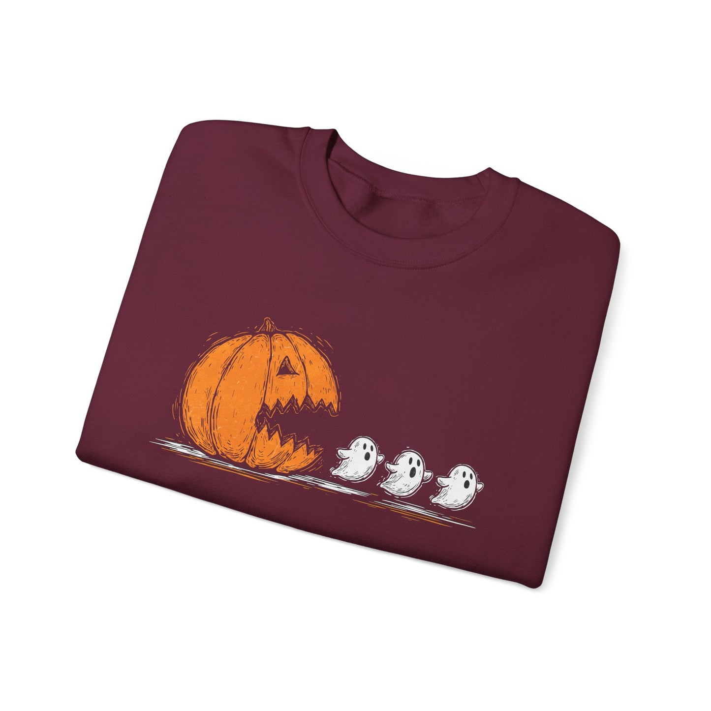 Pumpkin and Ghosts Crewneck Sweatshirt | Halloween Pumpkin Ghost Illustration