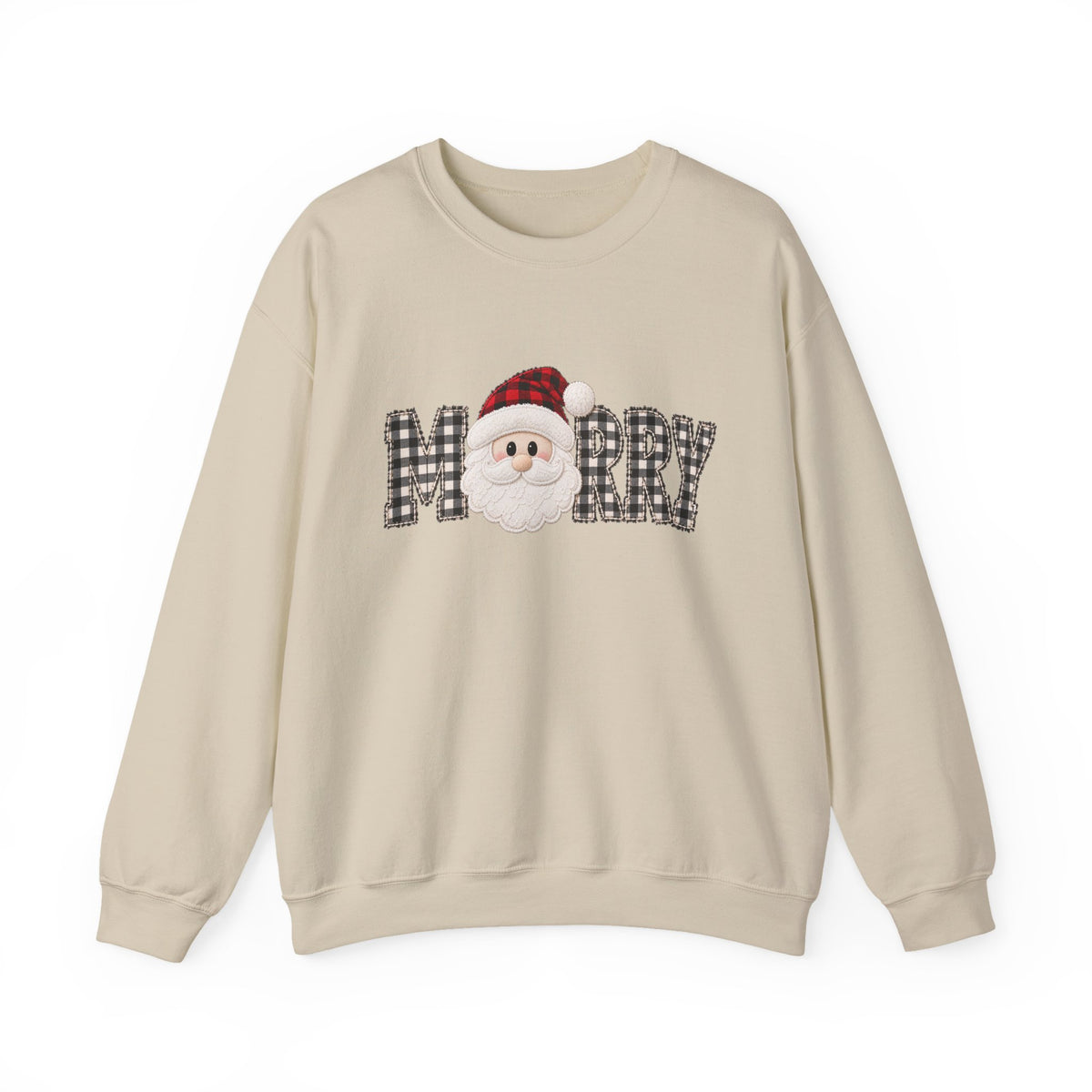 Merry Christmas Sweatshirt, Santa Christmas Crewneck, Plaid Holiday Sweater, Cute Santa Shirt, Cozy Christmas Gift for Her
