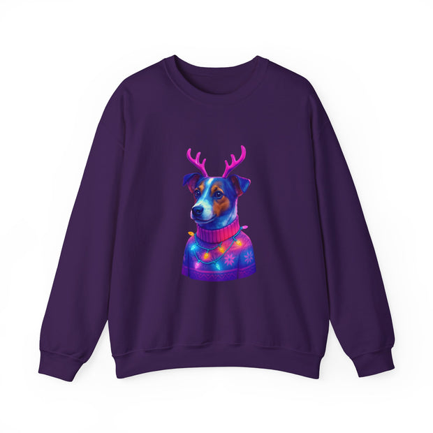 Neon Jack Russell in Reindeer Antlers Sweatshirt | Holiday Pet Portrait