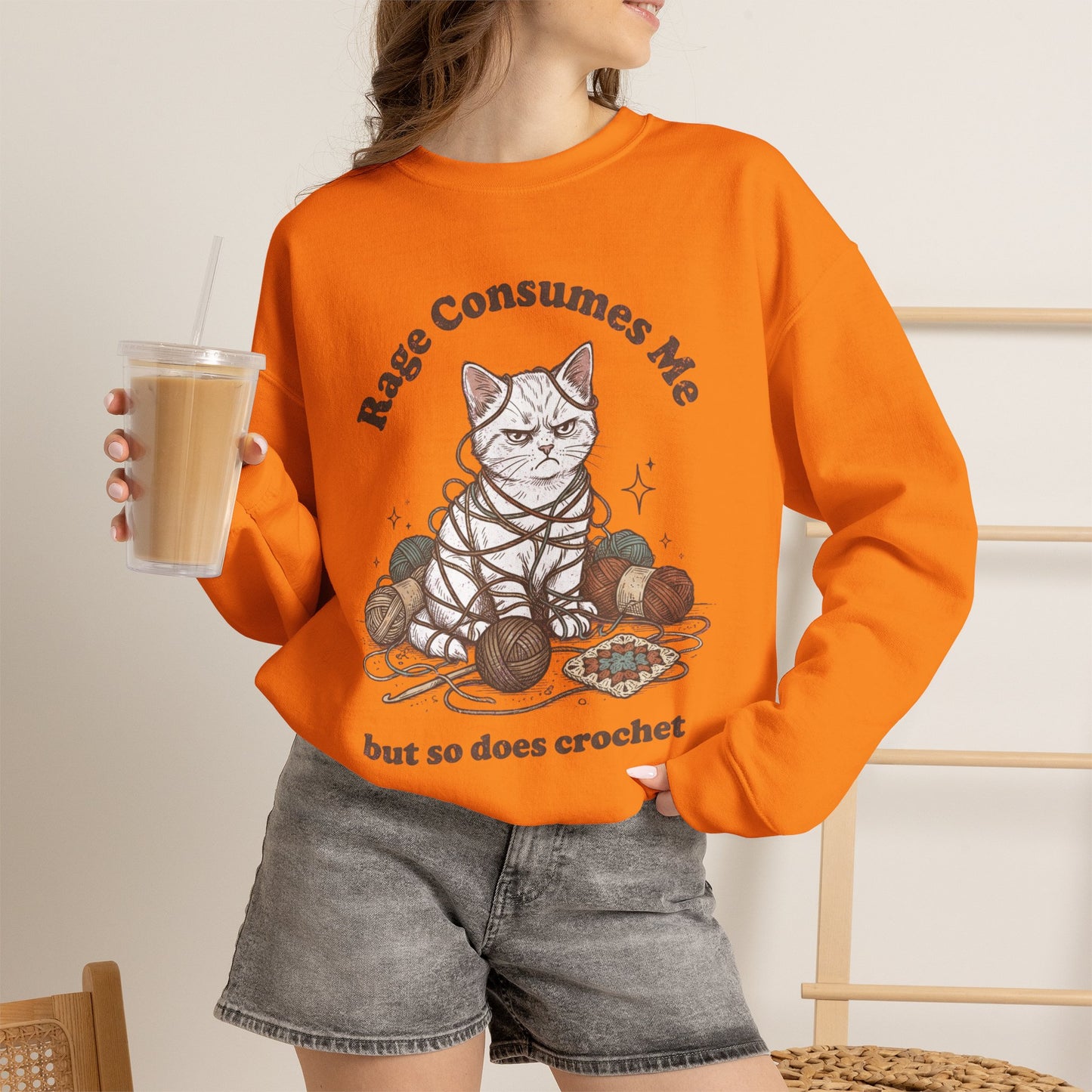 Rage Consumes Me Crochet Cat Shirt, Funny Knitting Tee, Grandma Hobbies Sweatshirt