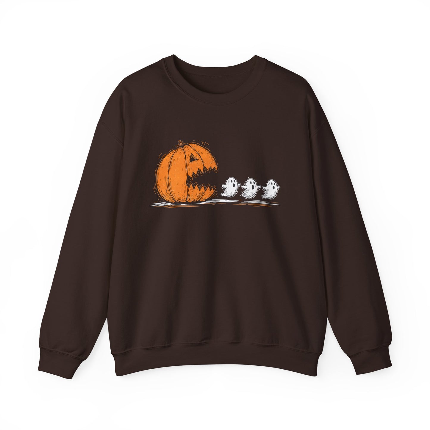 Pumpkin and Ghosts Crewneck Sweatshirt | Halloween Pumpkin Ghost Illustration