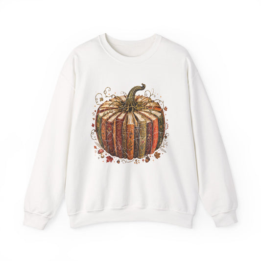 Autumn Patchwork Pumpkin crewneck sweatshirt | Fall Pumpkin Illustration