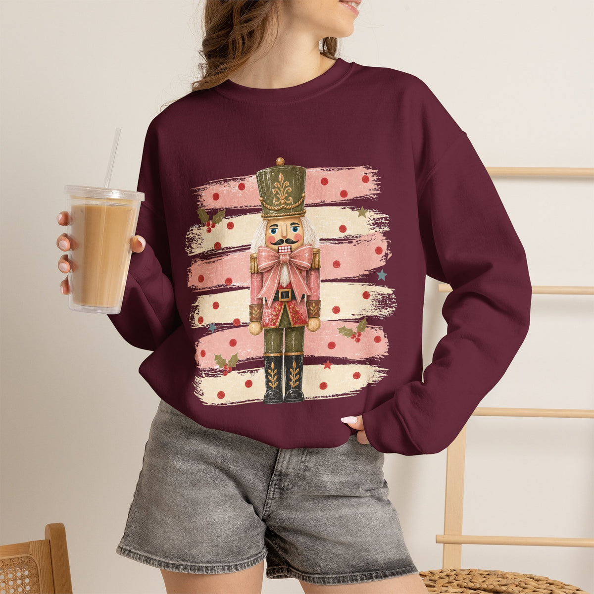 Coquette Nutcracker Sweatshirt, Pink Bow Christmas Crewneck, Nutcracker Christmas Shirt, Girly Holiday Sweatshirt, Vintage Christmas Gift