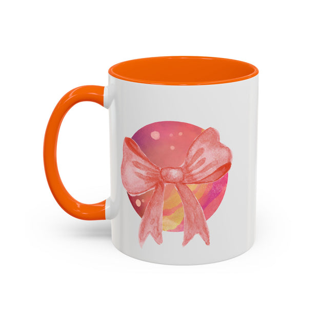 Pink/Yellow Planet Wrapped In A Bow Accent Coffee Mug