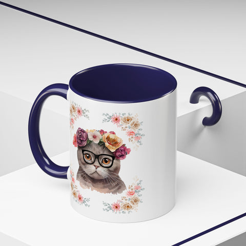 Geeky Goddess Dark Gray Cat Accent Coffee Mug