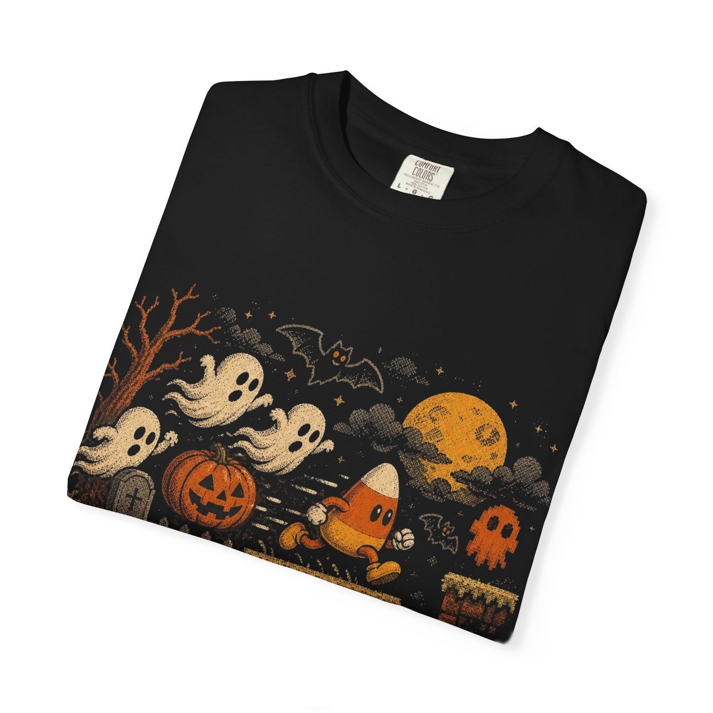 Pixel Halloween Ghosts and Pumpkins T-shirt | Retro 8-bit Spooky Night