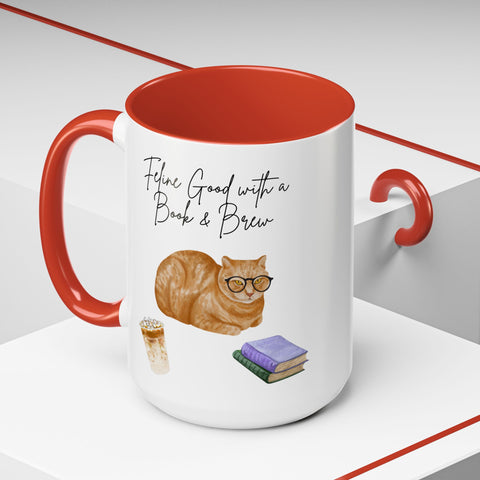 'Feline Good With A Book & Brew' Accent Coffee Mug