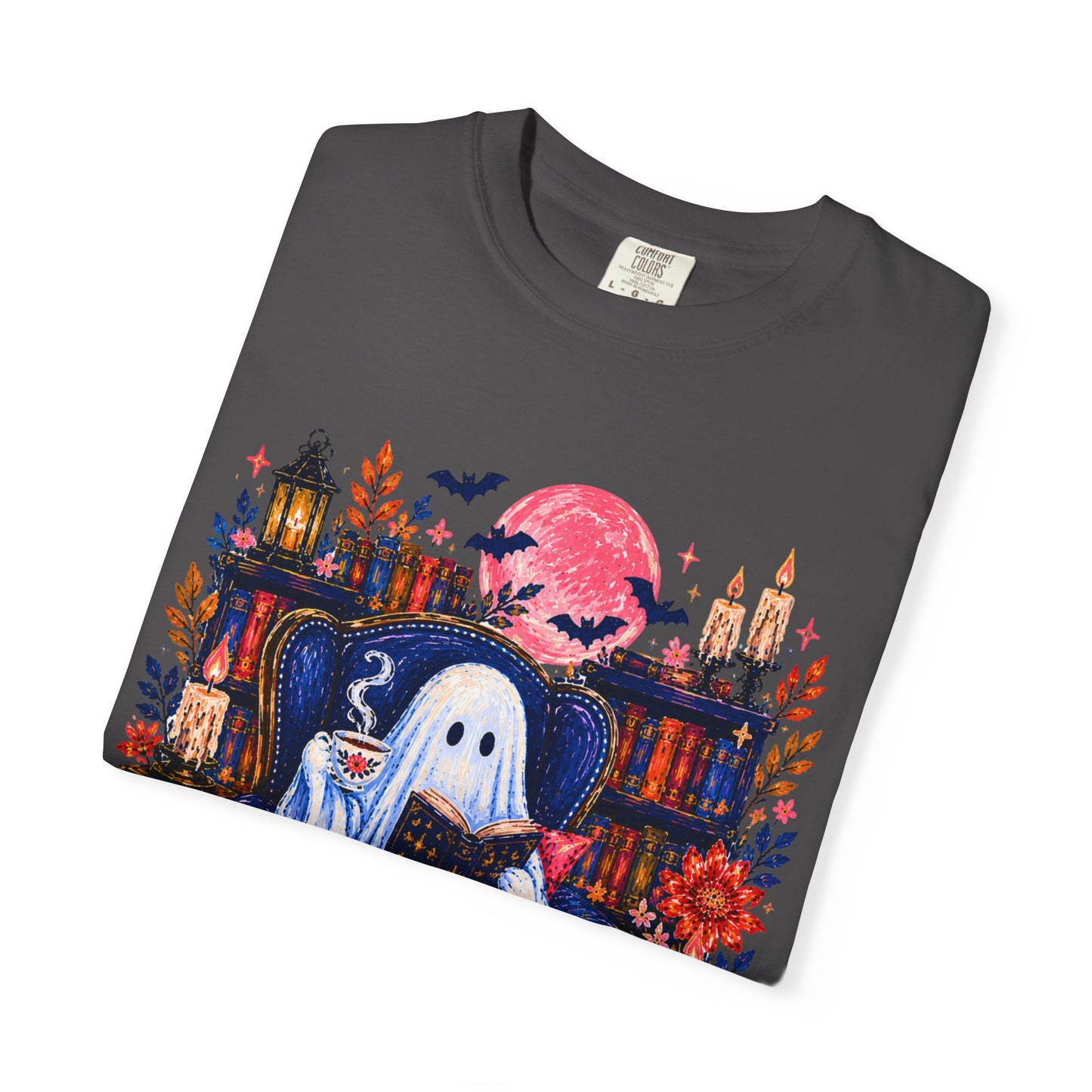 Cozy Reading Ghost T-Shirt | Bookish Halloween Illustration