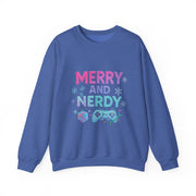 Festive Gamer Crewneck Sweatshirt - Merry and Nerdy, Unisex Sweatshirt, Holiday Apparel, Gaming Sweatshirt, Cozy Gift for Gamers