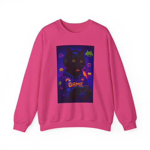 Cozy Gamer Cat Sweatshirt - Unisex Heavy Blend™ Crewneck, Perfect for Gaming Nights, Halloween, Cat Lovers, Gift Ideas, Comfortable Wear