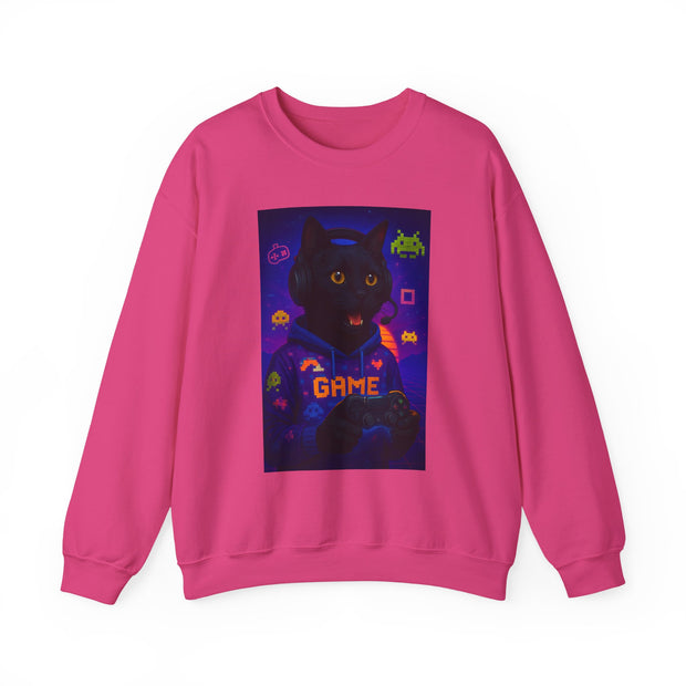Cozy Gamer Cat Sweatshirt - Unisex Heavy Blend™ Crewneck, Perfect for Gaming Nights, Halloween, Cat Lovers, Gift Ideas, Comfortable Wear