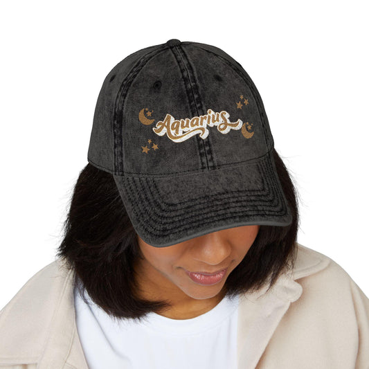 'Aquarius' Vintage Embroidered Cap