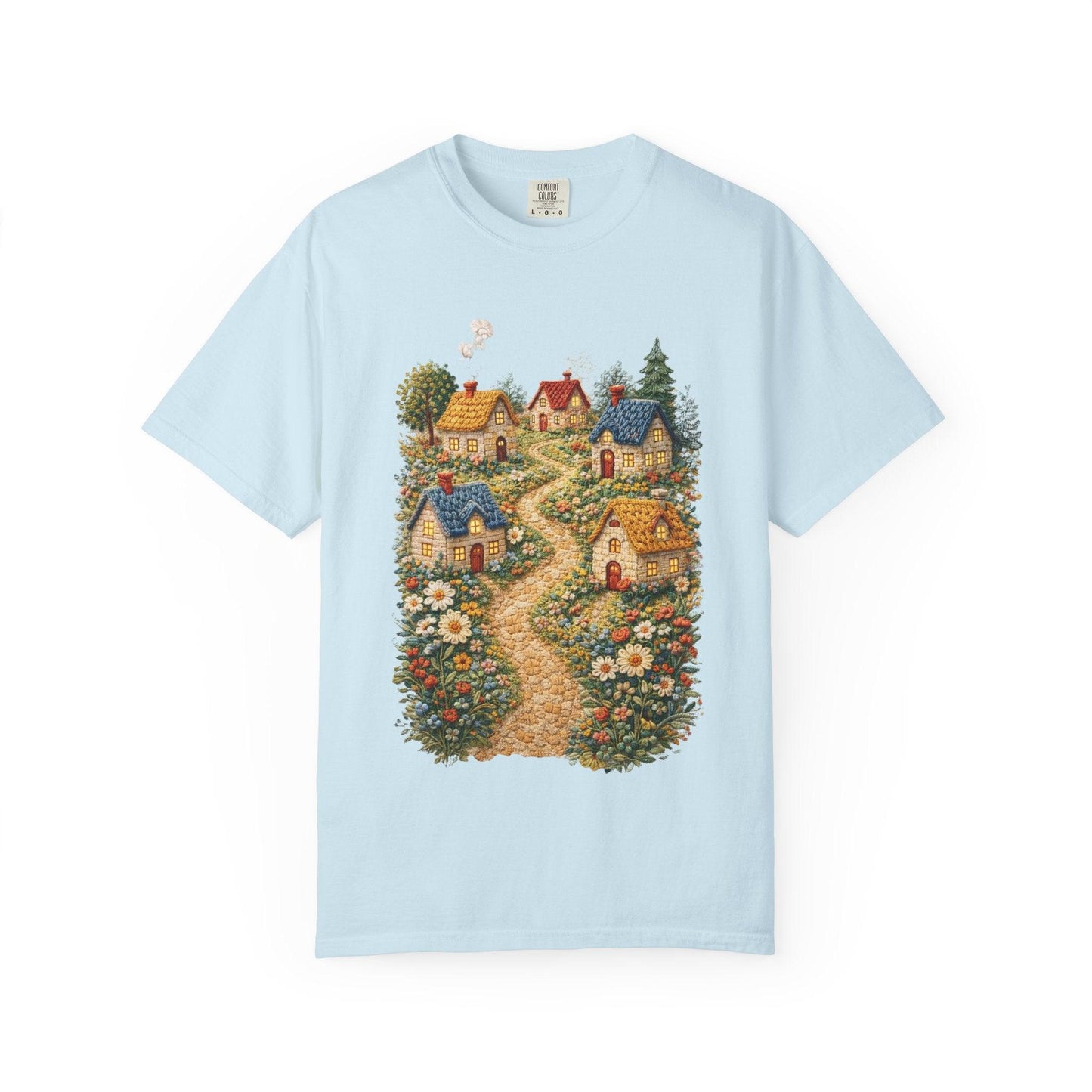 Cottage Garden Path T-shirt | Floral Village Illustration