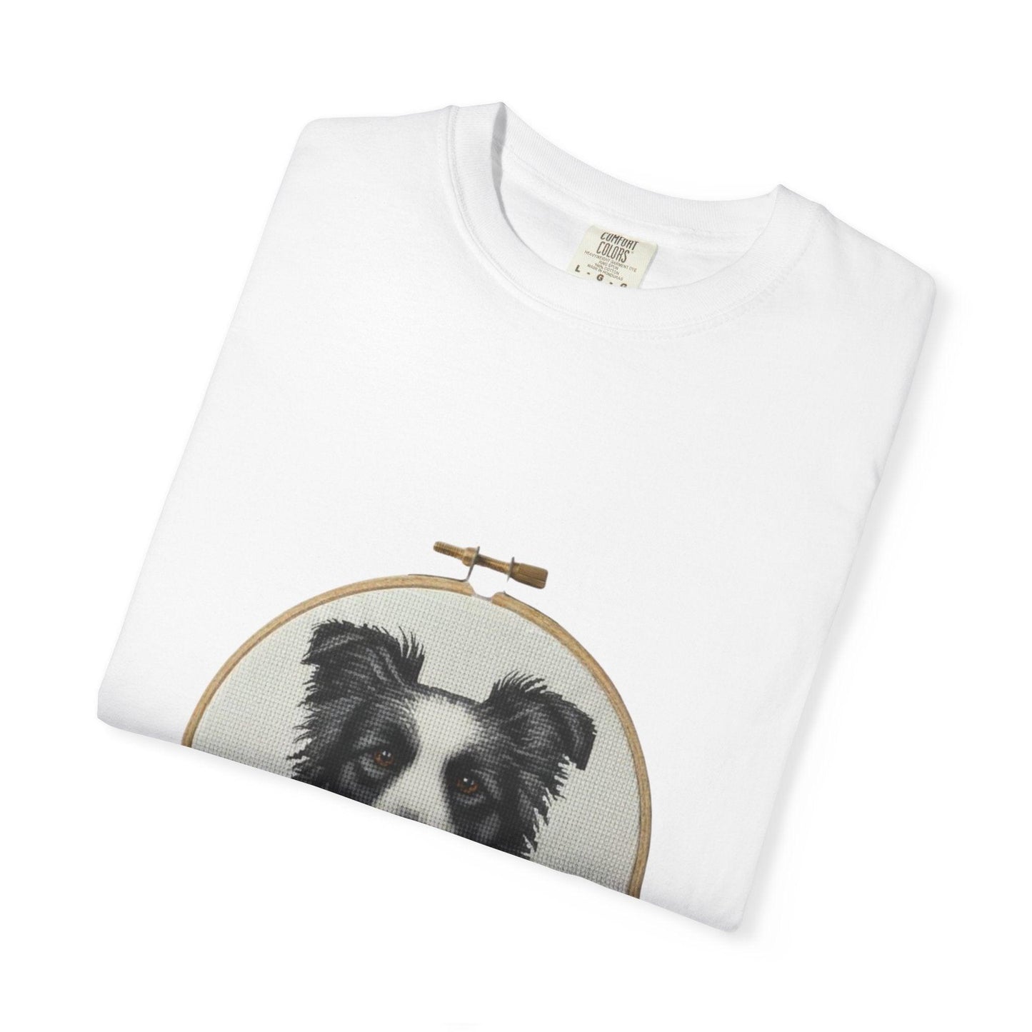 Border Collie Shirt, Dog Mom Gift, Cross Stitch Dog Portrait Tee, Embroidery Hoop Floral Pet Lover Top