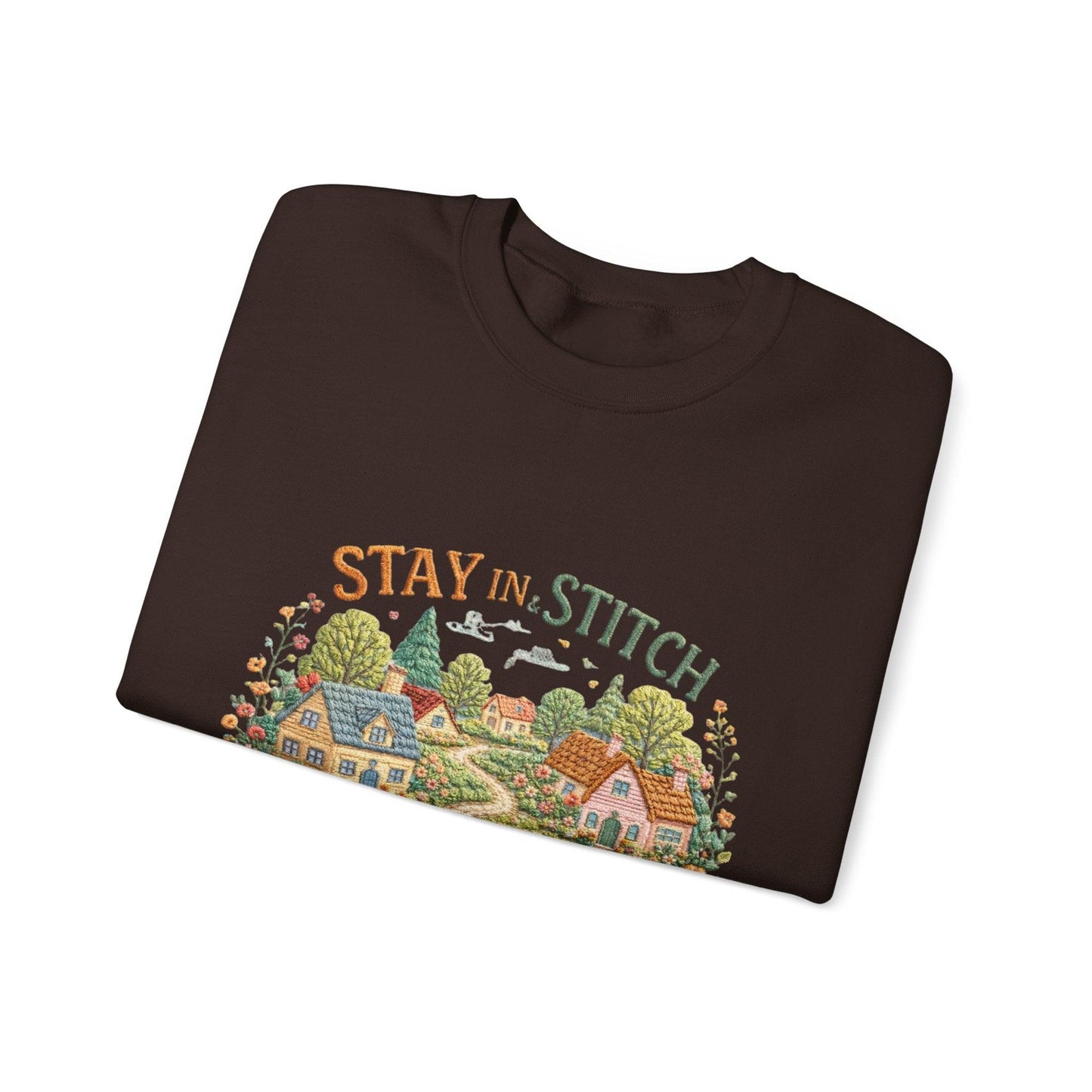 Stay in Stitch cottage garden Sweatshirt | cozy village embroidery design