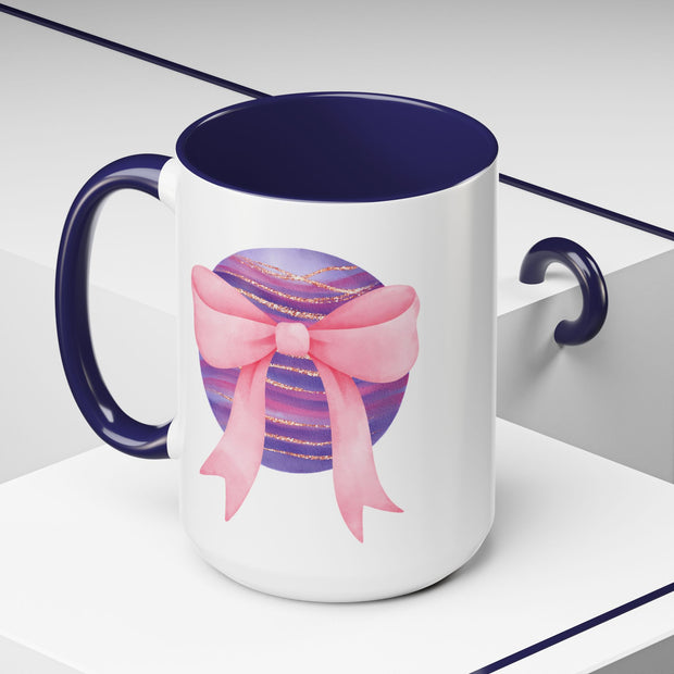Pink/Purple Planet Wrapped In A Bow Accent Coffee Mug