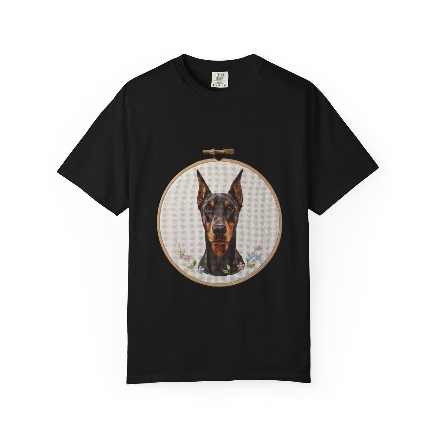 Doberman Portrait T-shirt | Embroidery Hoop Dog Illustration