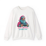 Santa with Game Controller Crewneck, Stay Merry Game On Holiday Sweatshirt