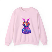 Beagle with Reindeer Antlers Sweatshirt | Colorful Holiday Dog Illustration