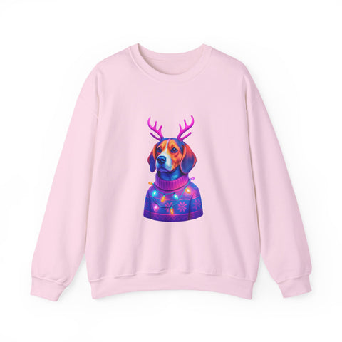 Beagle with Reindeer Antlers Sweatshirt | Colorful Holiday Dog Illustration