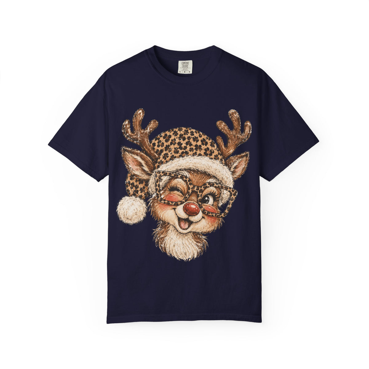 Leopard Reindeer Christmas Shirt, Retro Reindeer Tee, Cheetah Print Holiday Shirt, Cute Christmas T-Shirt, Reindeer Gift for Her
