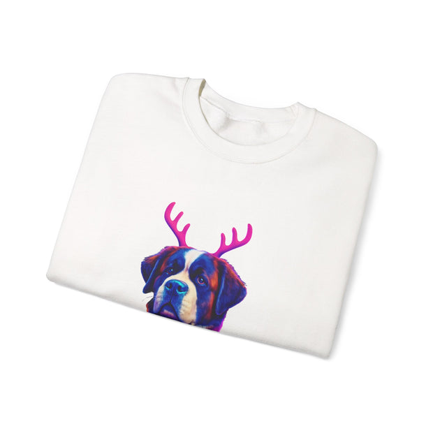 Saint Bernard with Reindeer Antlers sweatshirt | Holiday Dog Sweater Design