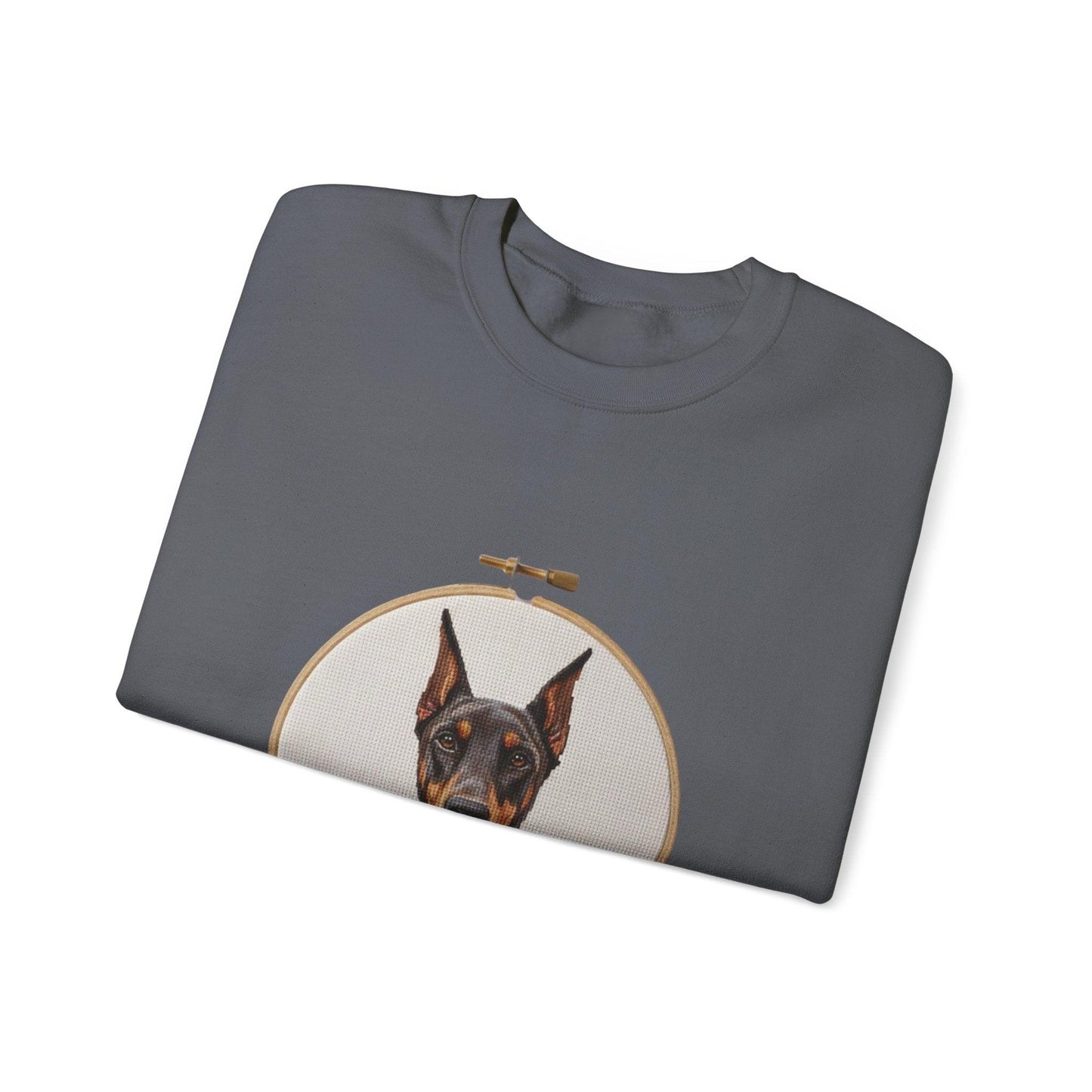 Doberman Portrait Embroidery Hoop Sweatshirt | Dog Face Crewneck