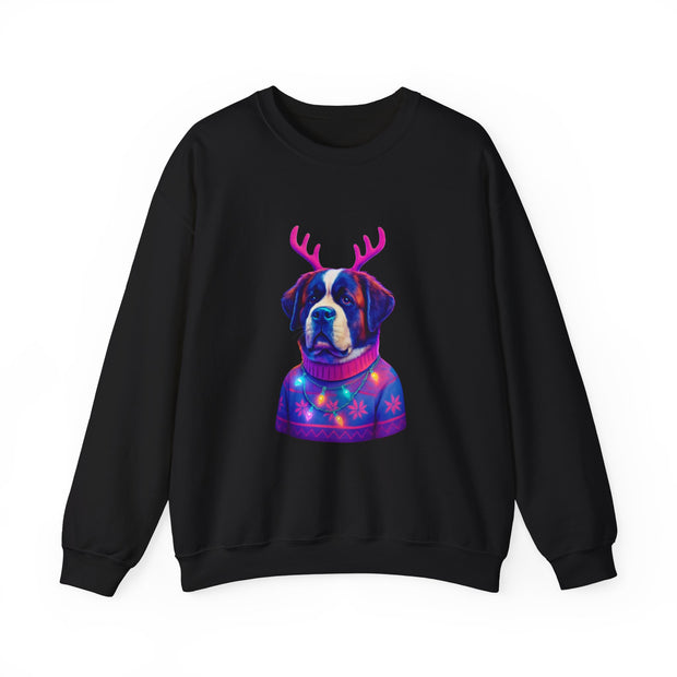 Saint Bernard with Reindeer Antlers sweatshirt | Holiday Dog Sweater Design
