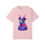 Jack Russell in Reindeer Sweater T-shirt | Neon Holiday Dog Design