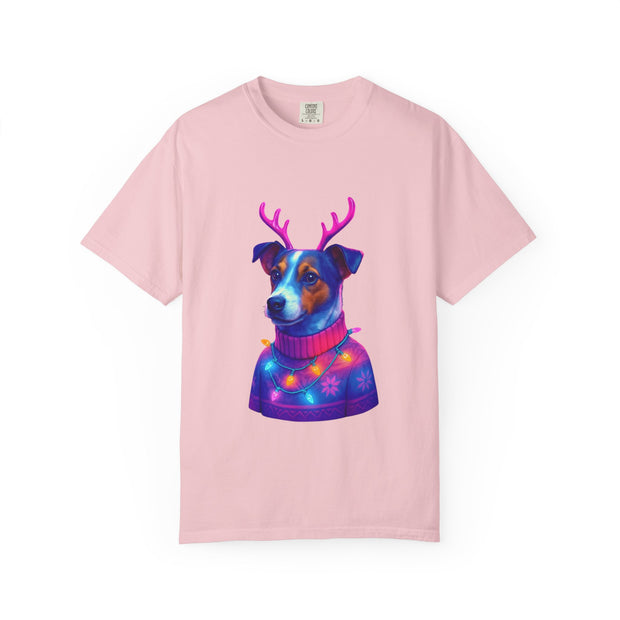 Jack Russell in Reindeer Sweater T-shirt | Neon Holiday Dog Design