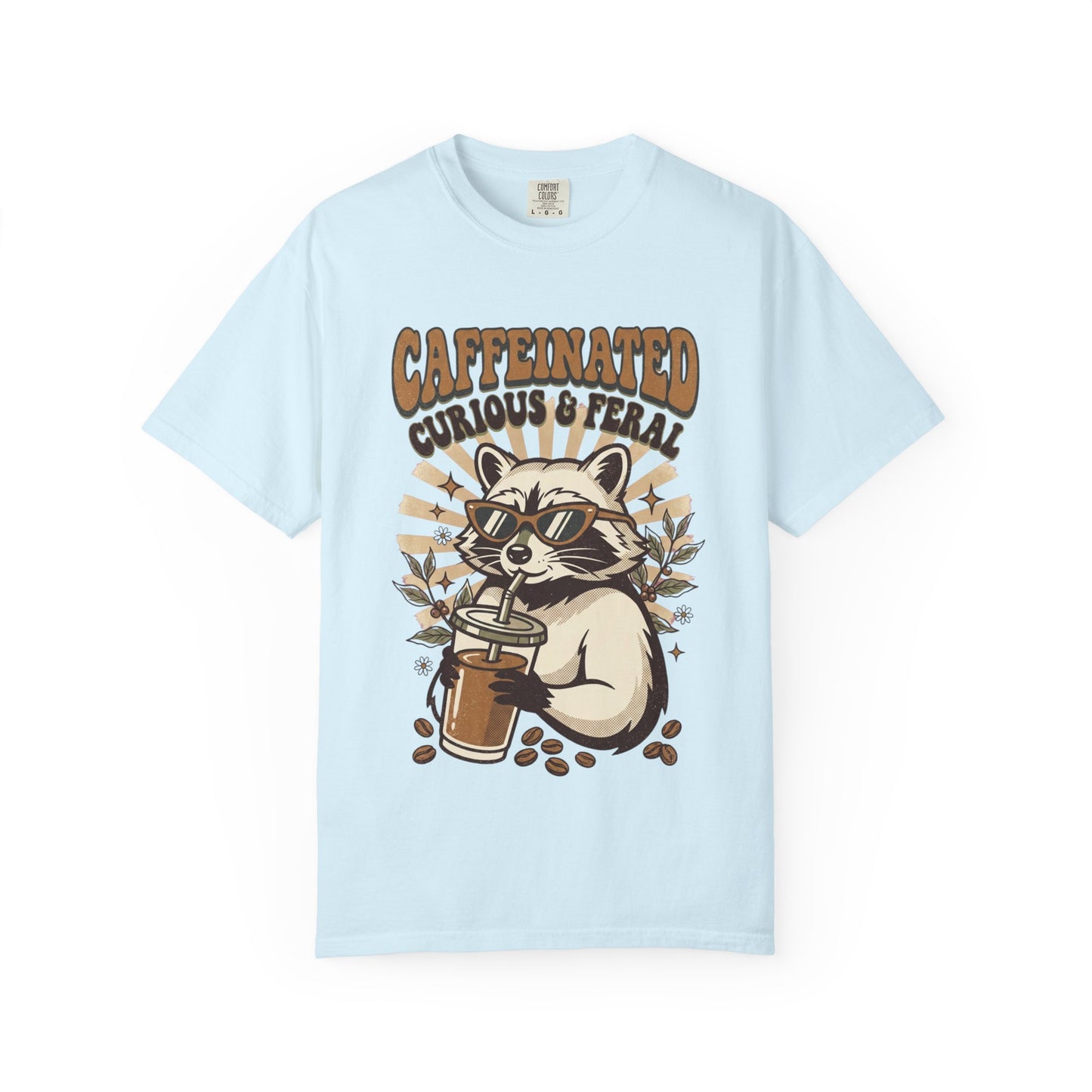 Caffeinated Curious & Feral Raccoon T-Shirt, Funny Coffee Lover Raccoon Tee, Goblincore Animal Shirt, Nature Lover Gift