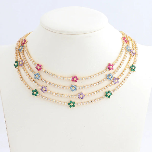 Vibrant Glam Flower Choker Necklace