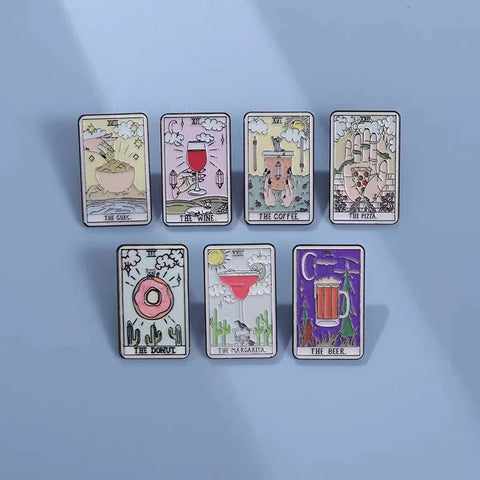 Food Lovers Tarot Card Enamel Pin Collection