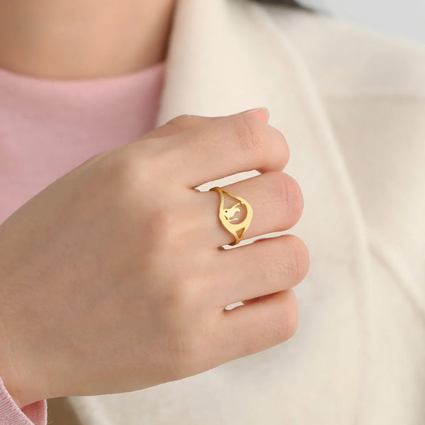 Crescent Moon Cat Ring