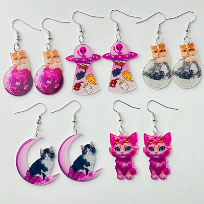 Galactic Groove Cat Earrings Collection