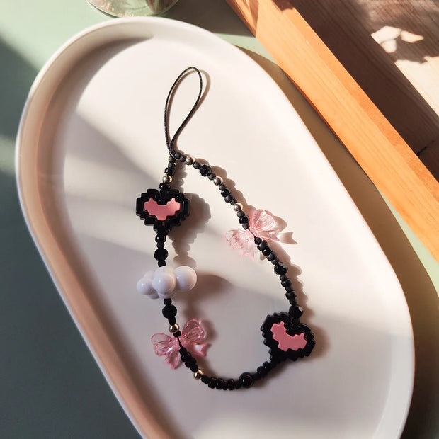 Pixel Hearts and Bows In Cloud Phone Charm Bracelet