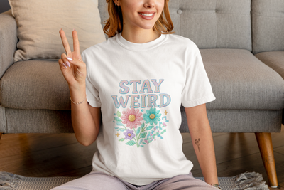Stay Weird Floral Unisex T-Shirt, Fun Graphic Tee, Bohemian Style Top, Quirky Gift Idea, Casual Wear, Birthday Present