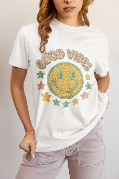 Good Vibes T-Shirt, Unisex Garment-Dyed Tee, Positive Vibe Shirt, Casual Wear, Gift for Friends, Summer Style