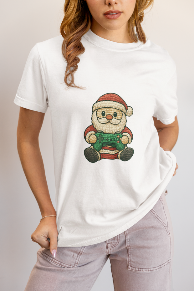 Festive Santa Gaming T-Shirt, Unisex Holiday Tee, Funny Christmas Shirt, Gamer Gift, Cute Santa Design