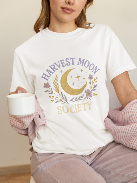 Harvest Moon Society Unisex T-Shirt, Cozy Graphic Tee, Astrology Apparel, Gift for Moon Lovers, Autumn Style, Casual Wear