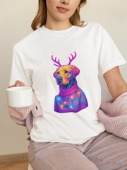 Labrador Retriever with Reindeer Antlers T-Shirt | Neon Holiday Sweater Dog